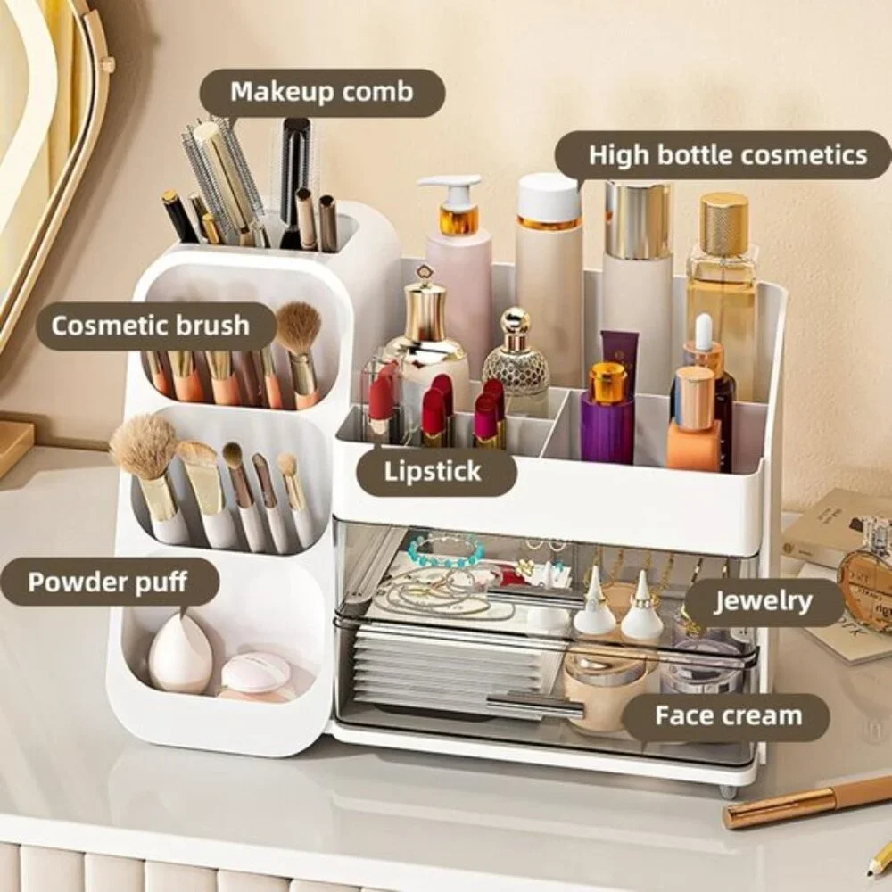 New Large White Makeup Organizer, 3 Clear Drawers for Vanity & Skincare Storage